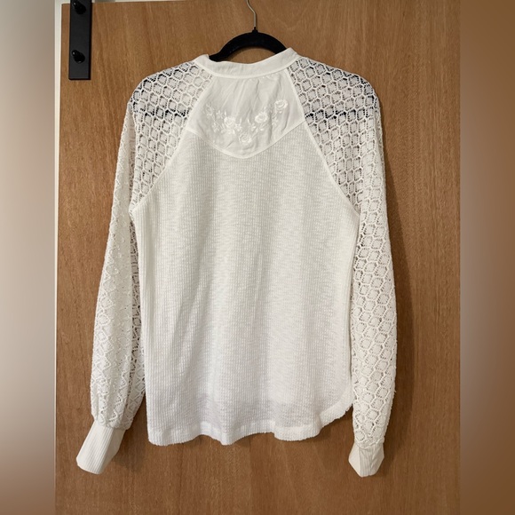 Free People Sweetest Thing White Embroidered Lace shirt Cottagecore romantic M - Picture 7 of 11